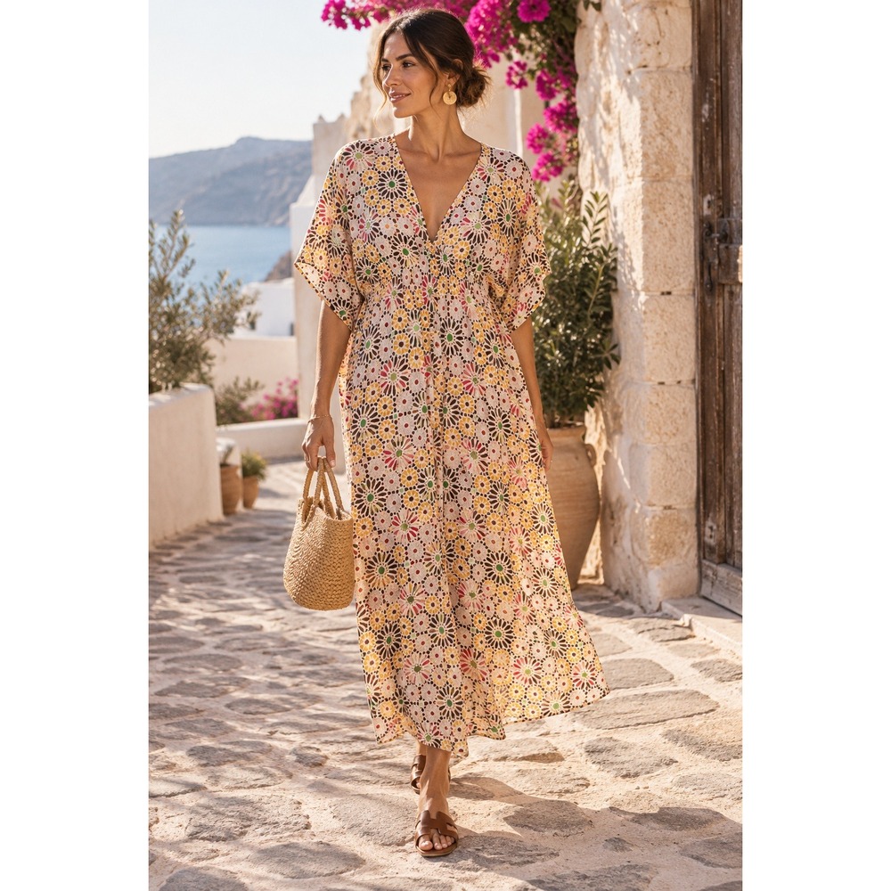 Rujuta Sheth Anthropologie Marie Juliette Kaftan Maxi Dress Print One Size
